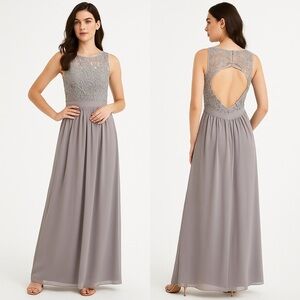 Gray Lace Maxi Formal Dress Sleeveless Open Back Small